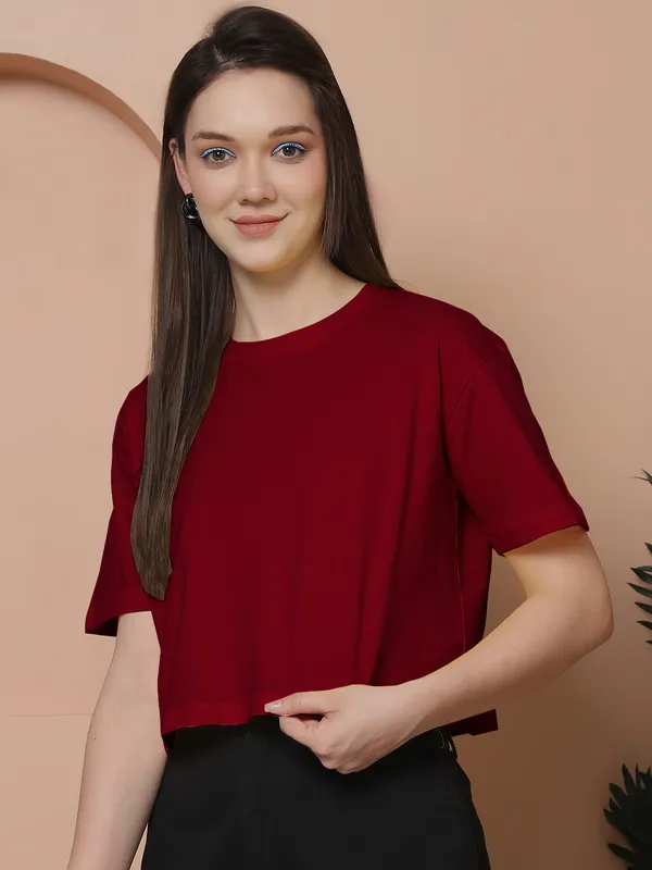 Women_Maroon_Oversized_Cotton_Tshirt