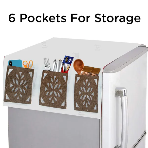 Refrigerator/Fridge_Top_Cover_With_6_Utility_Pockets_(Material-PVC,_Color-Transparent_Brown,_Size-39x22_Inches)