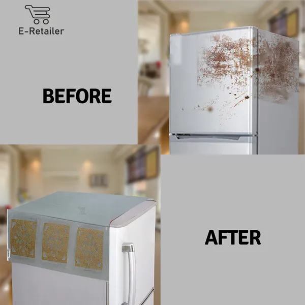 Refrigerator/Fridge_Top_Cover_With_6_Utility_Pockets_(Material-PVC,_Color-Transparent_Gold,_Size-39x22_Inches)