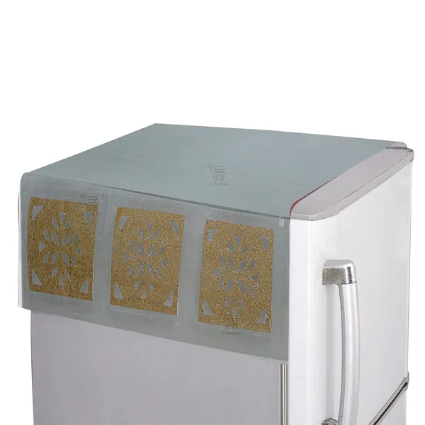 Refrigerator/Fridge_Top_Cover_With_6_Utility_Pockets_(Material-PVC,_Color-Transparent_Gold,_Size-39x22_Inches)