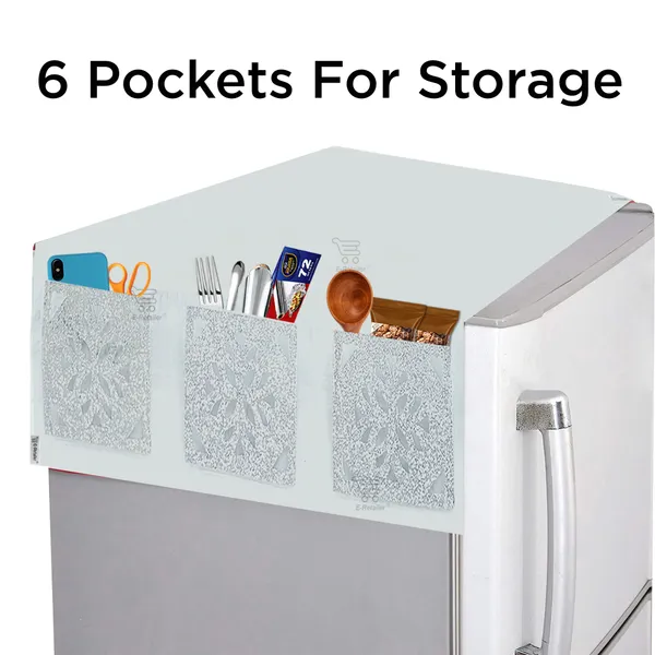 Refrigerator/Fridge_Top_Cover_With_6_Utility_Pockets_(Material-PVC,_Color-Transparent_Gray,_Size-39x22_Inches)