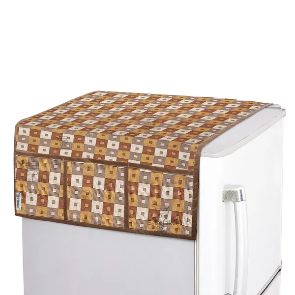 3-Layered_Refrigerator/Fridge_Top_Cover_With_6_Utility_Pockets_(Material-Cotridge,_Color-Brown,_Size-39x21_Inches)