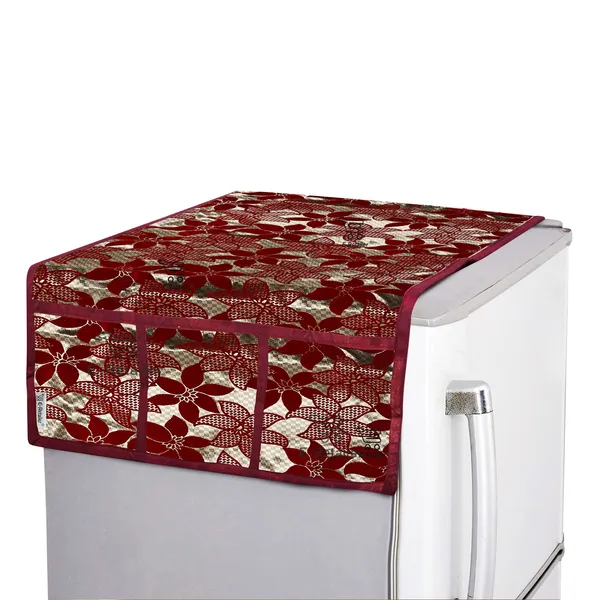 3-Layered_Refrigerator/Fridge_Top_Cover_With_6_Utility_Pockets_(Material-Velvet,_Color-Maroon,_Size-39x21_Inches)