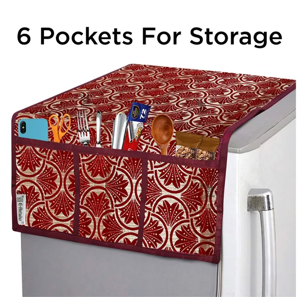 3-Layered_Refrigerator/Fridge_Top_Cover_With_6_Utility_Pockets_(Material-Velvet,_Color-Red,_Size-39x21_Inches)
