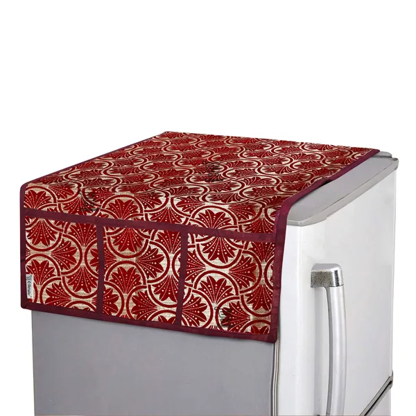 3-Layered_Refrigerator/Fridge_Top_Cover_With_6_Utility_Pockets_(Material-Velvet,_Color-Red,_Size-39x21_Inches)