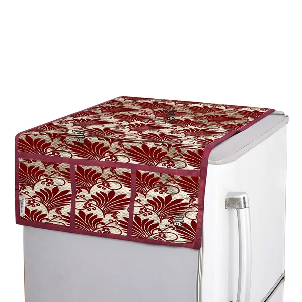 3-Layered_Refrigerator/Fridge_Top_Cover_With_6_Utility_Pockets_(Material-Velvet,_Color-Maroon,_Size-39x21_Inches)