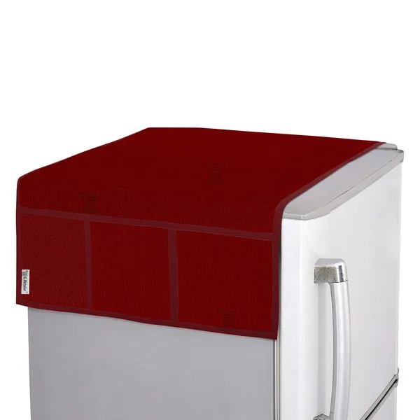 3-Layered_Refrigerator/Fridge_Top_Cover_With_6_Utility_Pockets_(Material-Jute,_Color-Red,_Size-39x21_Inches)