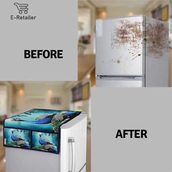 6_Pcs_Of_Cover_Appliances_Cover_Combo_Set_of_(1_Pc._Fridge_Top_Cover_+_2_Pcs._Fridge_Handle_Cover_+_6_Pcs._Fridge_Mat_+_1_Pc._Wall_Hanging_Storage_Organizer)