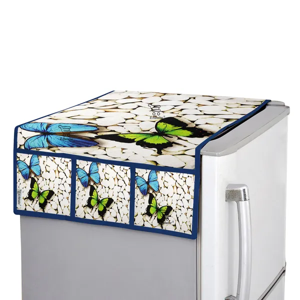 3-Layered_Refrigerator/Fridge_Top_Cover_With_6_Utility_Pockets_(Material-Jute,_Color-Blue,_Size-39x21_Inches)