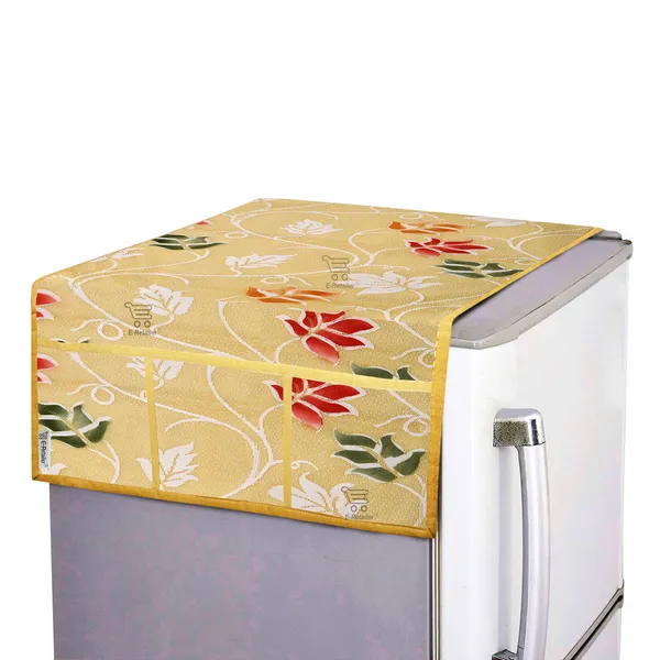 _3-Layered_Refrigerator/Fridge_Top_Cover_With_6_Utility_Pockets_(Material-Net,_Color-Golden,_Size-39x21_Inches)