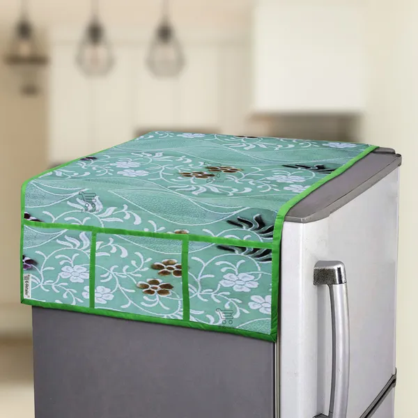 _3-Layered_Refrigerator/Fridge_Top_Cover_With_6_Utility_Pockets_(Material-Net,_Color-Green,_Size-39x21_Inches)