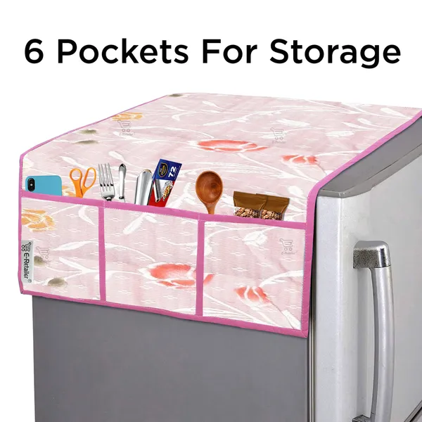 _3-Layered_Refrigerator/Fridge_Top_Cover_With_6_Utility_Pockets_(Material-Net,_Color-Pink,_Size-39x21_Inches)