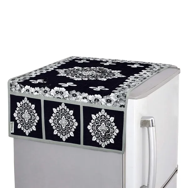3-Layered_Refrigerator/Fridge_Top_Cover_With_6_Utility_Pockets_(Material-Jacquard,_Color-Black,_Size-39x21_Inches)