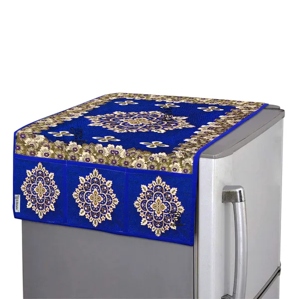 3-Layered_Refrigerator/Fridge_Top_Cover_With_6_Utility_Pockets_(Material-Jacquard,_Color-Blue,_Size-39x21_Inches)