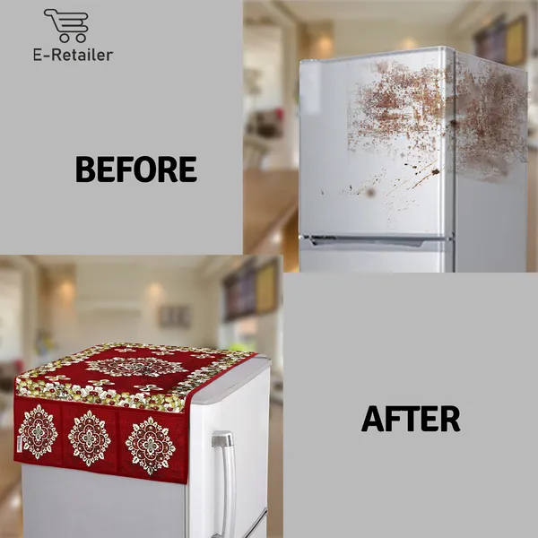3-Layered_Refrigerator/Fridge_Top_Cover_With_6_Utility_Pockets_(Material-Jacquard,_Color-Maroon,_Size-39x21_Inches)