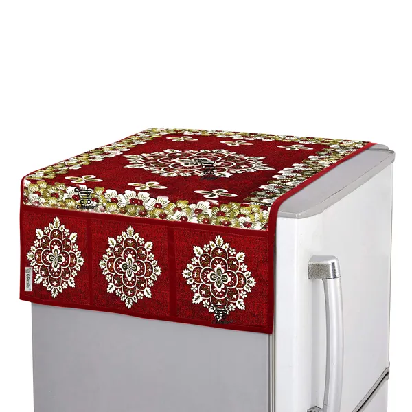 3-Layered_Refrigerator/Fridge_Top_Cover_With_6_Utility_Pockets_(Material-Jacquard,_Color-Maroon,_Size-39x21_Inches)