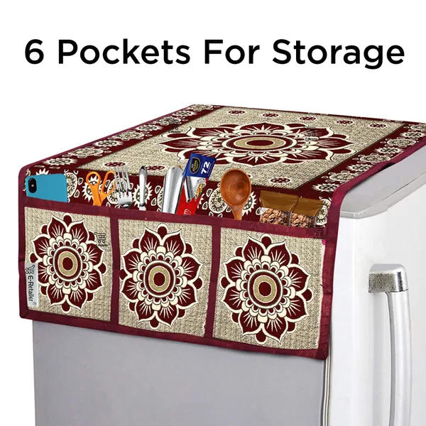3-Layered_Refrigerator/Fridge_Top_Cover_With_6_Utility_Pockets_(Material-Jacquard,_Color-Maroon,_Size-39x21_Inches)