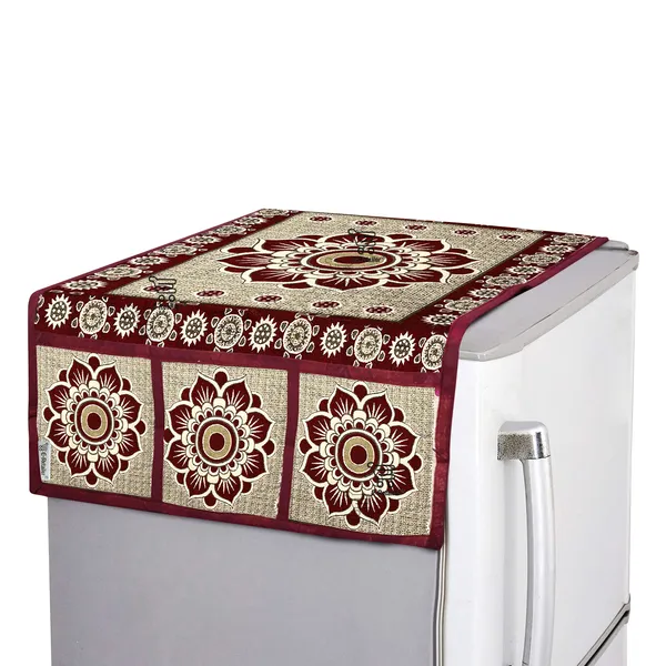 3-Layered_Refrigerator/Fridge_Top_Cover_With_6_Utility_Pockets_(Material-Jacquard,_Color-Maroon,_Size-39x21_Inches)