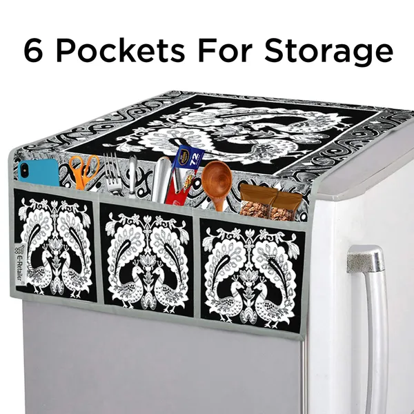3-Layered_Refrigerator/Fridge_Top_Cover_With_6_Utility_Pockets_(Material-Jacquard,_Color-Black,_Size-39x21_Inches)