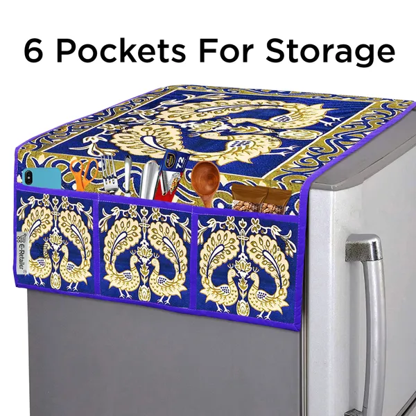 3-Layered_Refrigerator/Fridge_Top_Cover_With_6_Utility_Pockets_(Material-Jacquard,_Color-Blue,_Size-39x21_Inches)