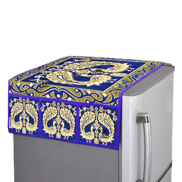 3-Layered_Refrigerator/Fridge_Top_Cover_With_6_Utility_Pockets_(Material-Jacquard,_Color-Blue,_Size-39x21_Inches)