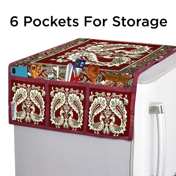 3-Layered_Refrigerator/Fridge_Top_Cover_With_6_Utility_Pockets_(Material-Jacquard,_Color-Maroon,_Size-39x21_Inches)