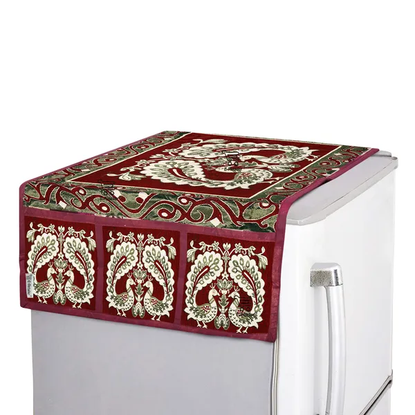 3-Layered_Refrigerator/Fridge_Top_Cover_With_6_Utility_Pockets_(Material-Jacquard,_Color-Maroon,_Size-39x21_Inches)