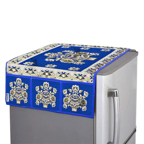 3-Layered_Refrigerator/Fridge_Top_Cover_With_6_Utility_Pockets_(Material-Jacquard,_Color-Blue,_Size-39x21_Inches)