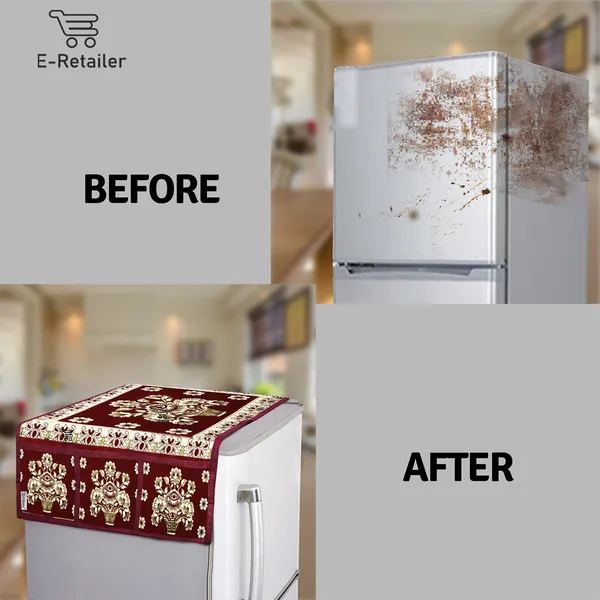 3-Layered_Refrigerator/Fridge_Top_Cover_With_6_Utility_Pockets_(Material-Jacquard,_Color-Maroon,_Size-39x21_Inches)