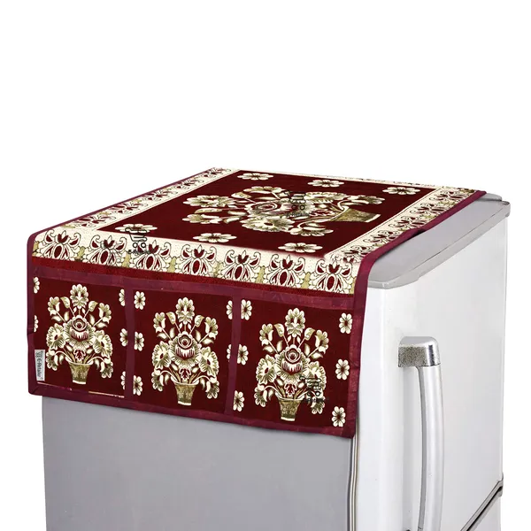 3-Layered_Refrigerator/Fridge_Top_Cover_With_6_Utility_Pockets_(Material-Jacquard,_Color-Maroon,_Size-39x21_Inches)