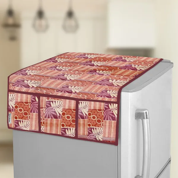 3-Layered_Refrigerator/Fridge_Top_Cover_With_6_Utility_Pockets_(Material-PVC,_Color-Maroon,_Size-39x21_Inches)