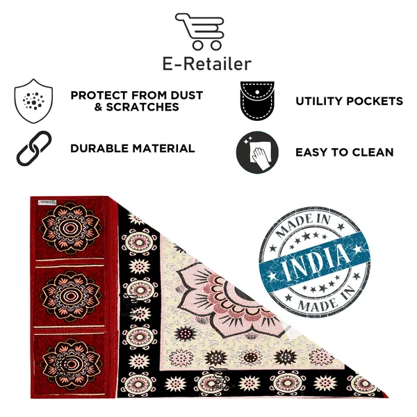 Refrigerator/Fridge_Top_Cover_With_6_Utility_Pockets_(Material-Jacquard,_Color-Maroon,_Size-39x21_Inches)