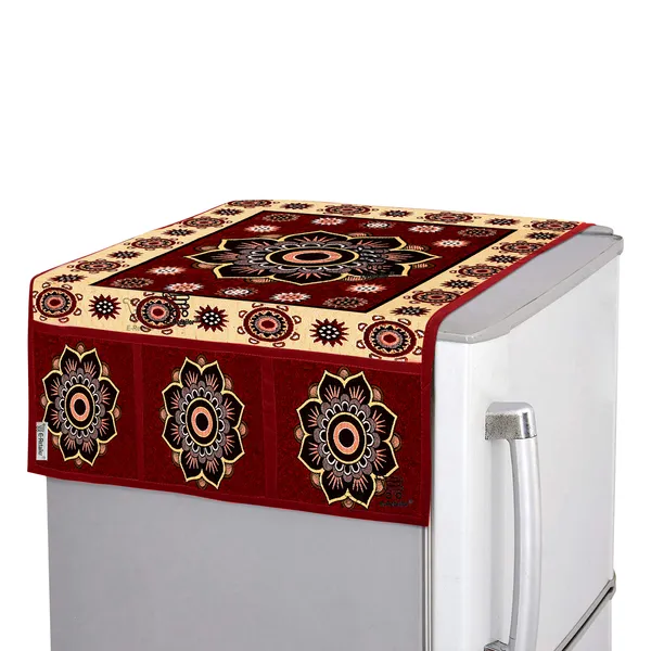 Refrigerator/Fridge_Top_Cover_With_6_Utility_Pockets_(Material-Jacquard,_Color-Maroon,_Size-39x21_Inches)