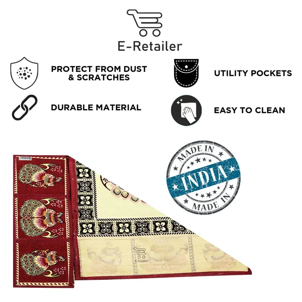 Refrigerator/Fridge_Top_Cover_With_6_Utility_Pockets_(Material-Jacquard,_Color-Red,_Size-39x21_Inches)