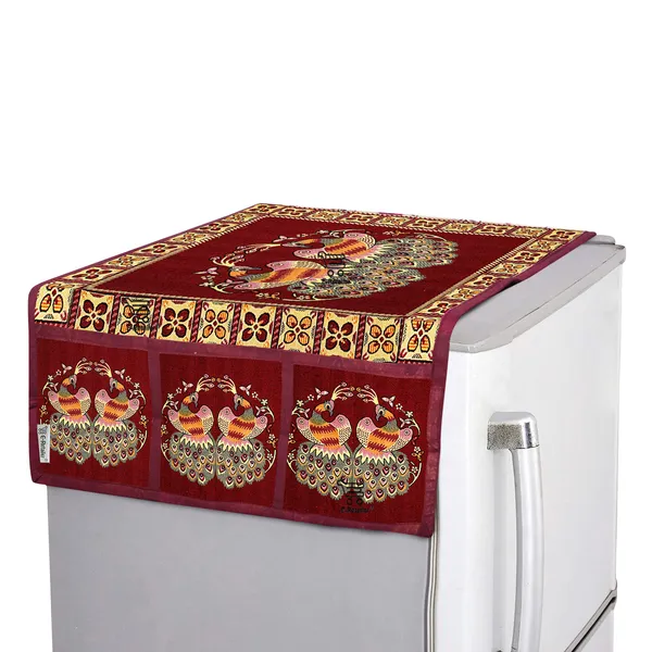 Refrigerator/Fridge_Top_Cover_With_6_Utility_Pockets_(Material-Jacquard,_Color-Red,_Size-39x21_Inches)