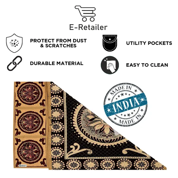 Refrigerator/Fridge_Top_Cover_With_6_Utility_Pockets_(Material-Jacquard,_Color-Golden,_Size-39x21_Inches)