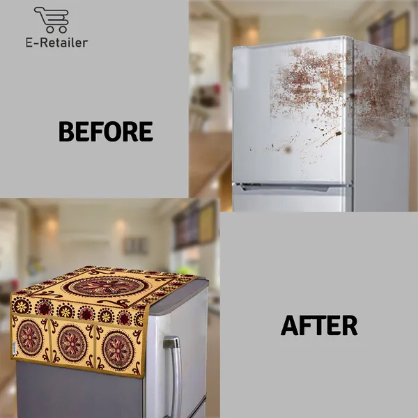 Refrigerator/Fridge_Top_Cover_With_6_Utility_Pockets_(Material-Jacquard,_Color-Golden,_Size-39x21_Inches)