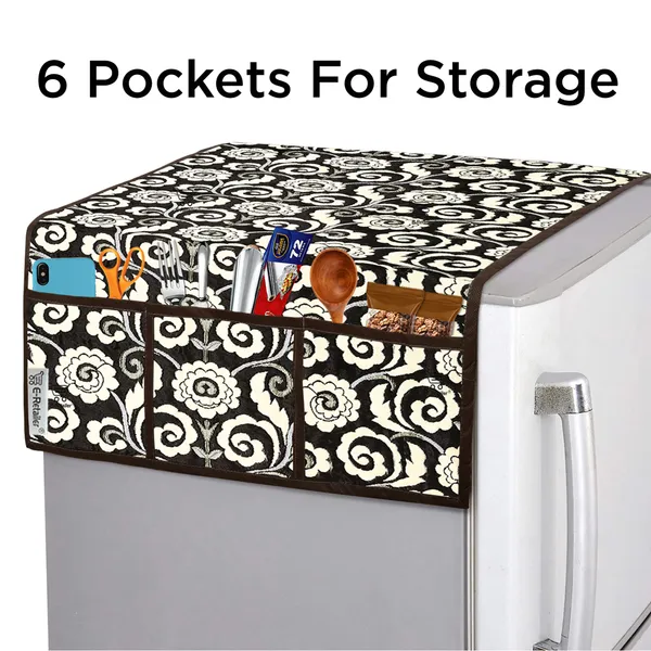 3-Layered_Refrigerator/Fridge_Top_Cover_With_6_Utility_Pockets_(Material-Quilted,_Color-Brown,_Size-39x21_Inches)