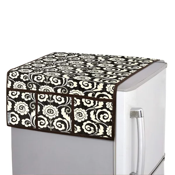 3-Layered_Refrigerator/Fridge_Top_Cover_With_6_Utility_Pockets_(Material-Quilted,_Color-Brown,_Size-39x21_Inches)