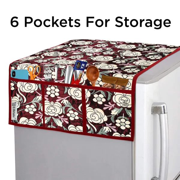 3-Layered_Refrigerator/Fridge_Top_Cover_With_6_Utility_Pockets_(Material-Quilted,_Color-Maroon,_Size-39x21_Inches)