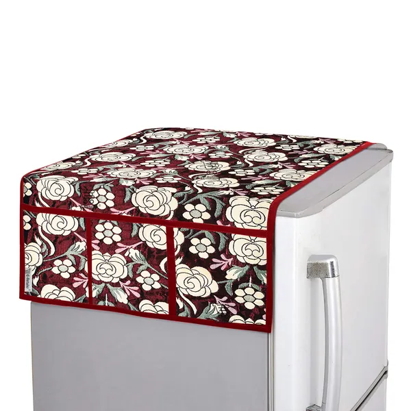 3-Layered_Refrigerator/Fridge_Top_Cover_With_6_Utility_Pockets_(Material-Quilted,_Color-Maroon,_Size-39x21_Inches)