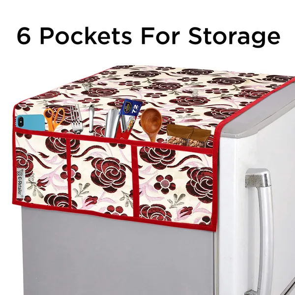 3-Layered_Refrigerator/Fridge_Top_Cover_With_6_Utility_Pockets_(Material-Quilted,_Color-Red,_Size-39x21_Inches)