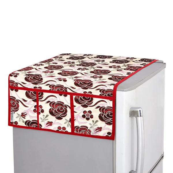 3-Layered_Refrigerator/Fridge_Top_Cover_With_6_Utility_Pockets_(Material-Quilted,_Color-Red,_Size-39x21_Inches)
