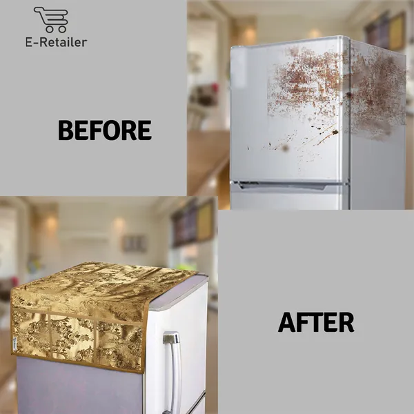 Refrigerator/Fridge_Top_Cover_With_6_Utility_Pockets_(Material-Rexine,_Color-Golden,_Size-39x21_Inches)