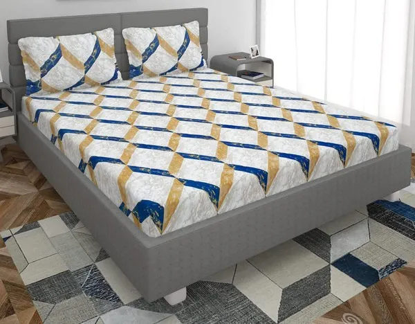 220TC_Marble_White_King_Size_Double_Bed_Elastic_Fitted_100%_Cotton_Bedsheet_with_2_Pillow_Cover_(72"x78"_Upto_6"_Mattress)