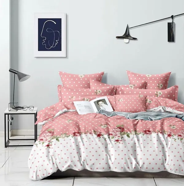 220TC_Pink_Polka_King_Size_Double_Bed_Elastic_Fitted_100%_Cotton_Bedsheet_with_2_Pillow_Cover_(72"x78"_Upto_6"_Mattress)