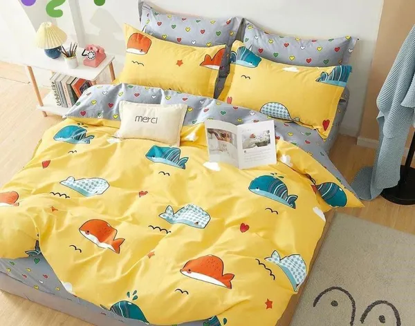 220TC_Shark_Cartoon_King_Size_Double_Bed_Elastic_Fitted_100%_Cotton_Bedsheet_with_2_Pillow_Cover_(72"x78"_Upto_6"_Mattress)