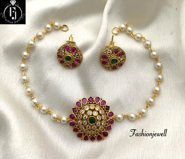 Trendy_Kemp_single_line_Pearl_Choker_set