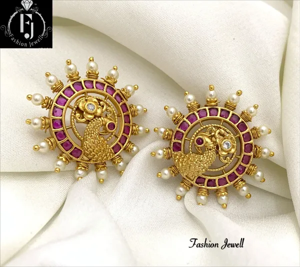 Ethnic_Peacock_design_Kempu_Ear_stud