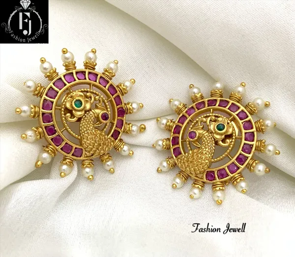 Ethnic_Peacock_design_Kempu_Ear_stud
